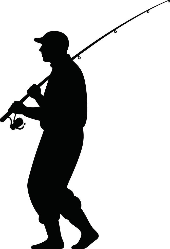 Silhouette of fisherman with fishing rod vector