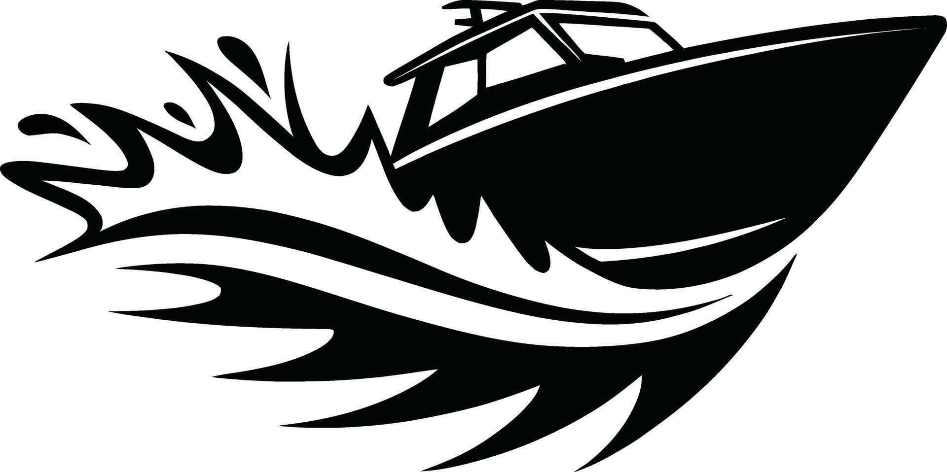 Speedboat cutting through waves silhouette vector