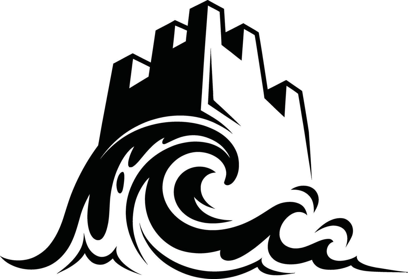 Castle overwhelmed by wave silhouette vector