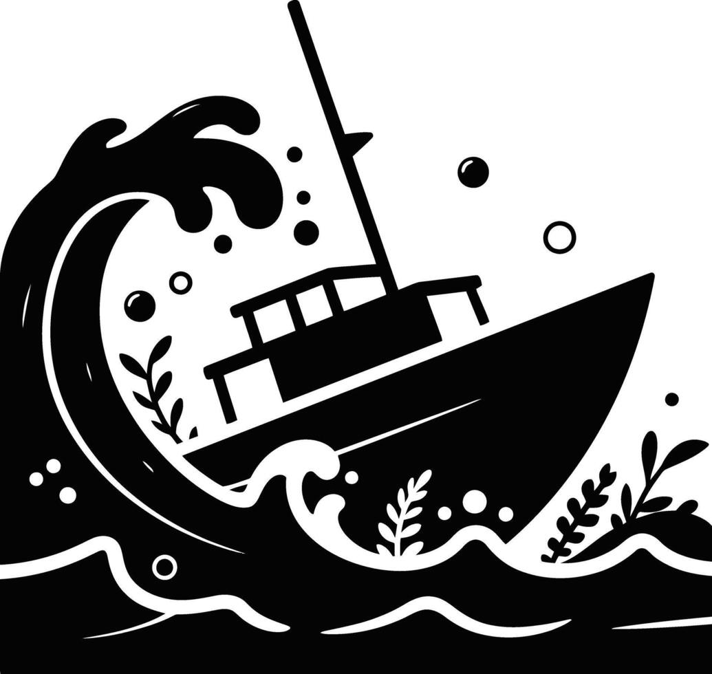 Boat in a stormy sea graphic illustration vector