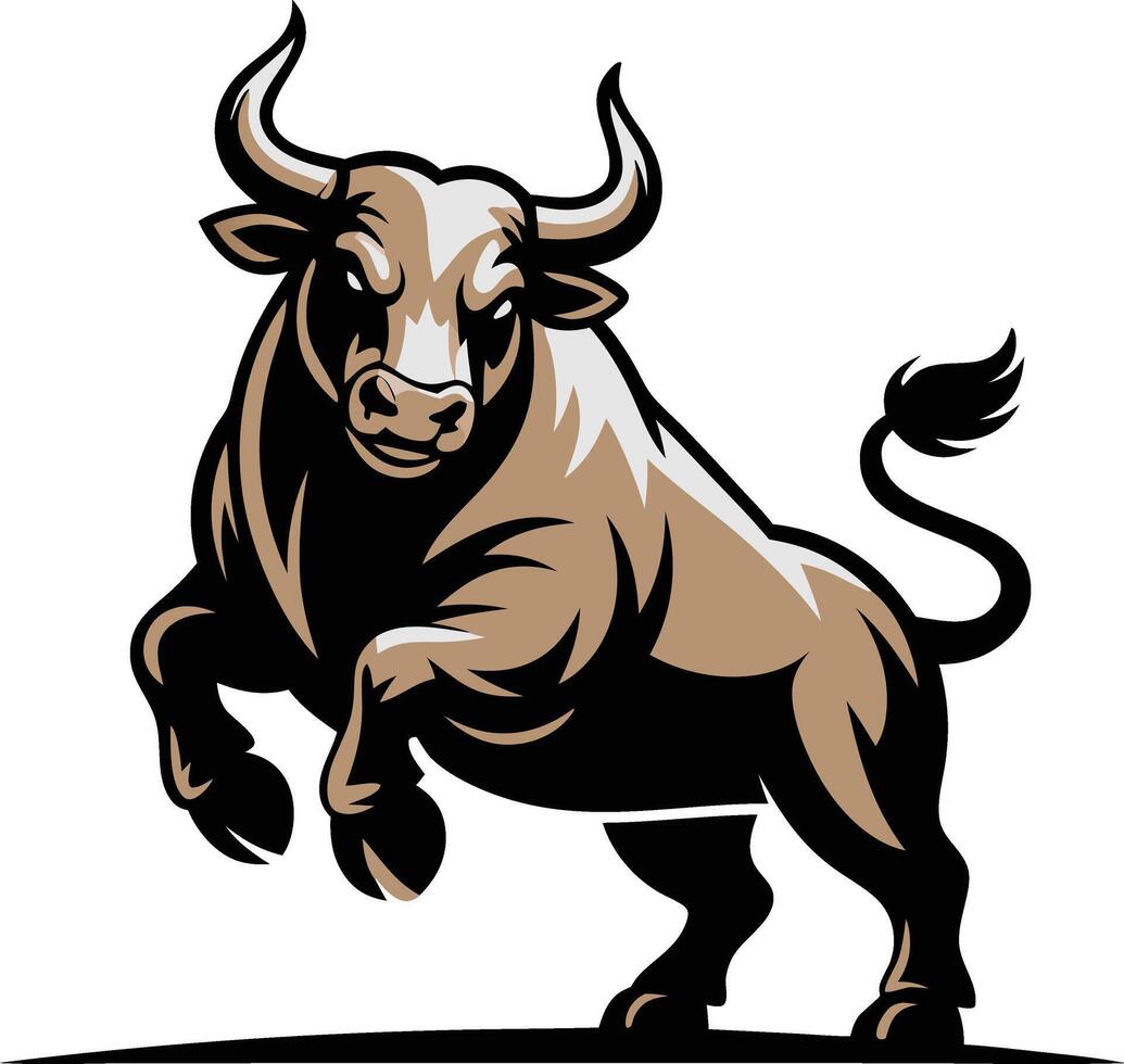 A bull is standing on its hind legs and has horns vector