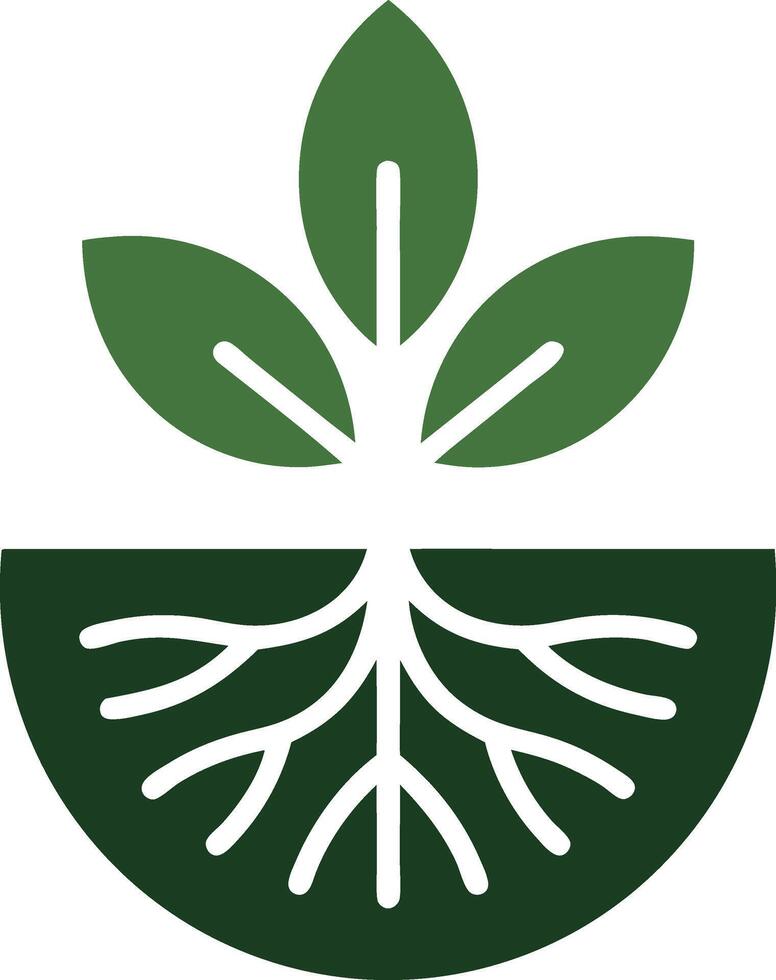 A green plant with roots in a bowl vector