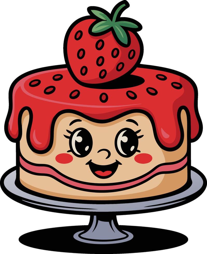 A cartoon cake with strawberry on top vector
