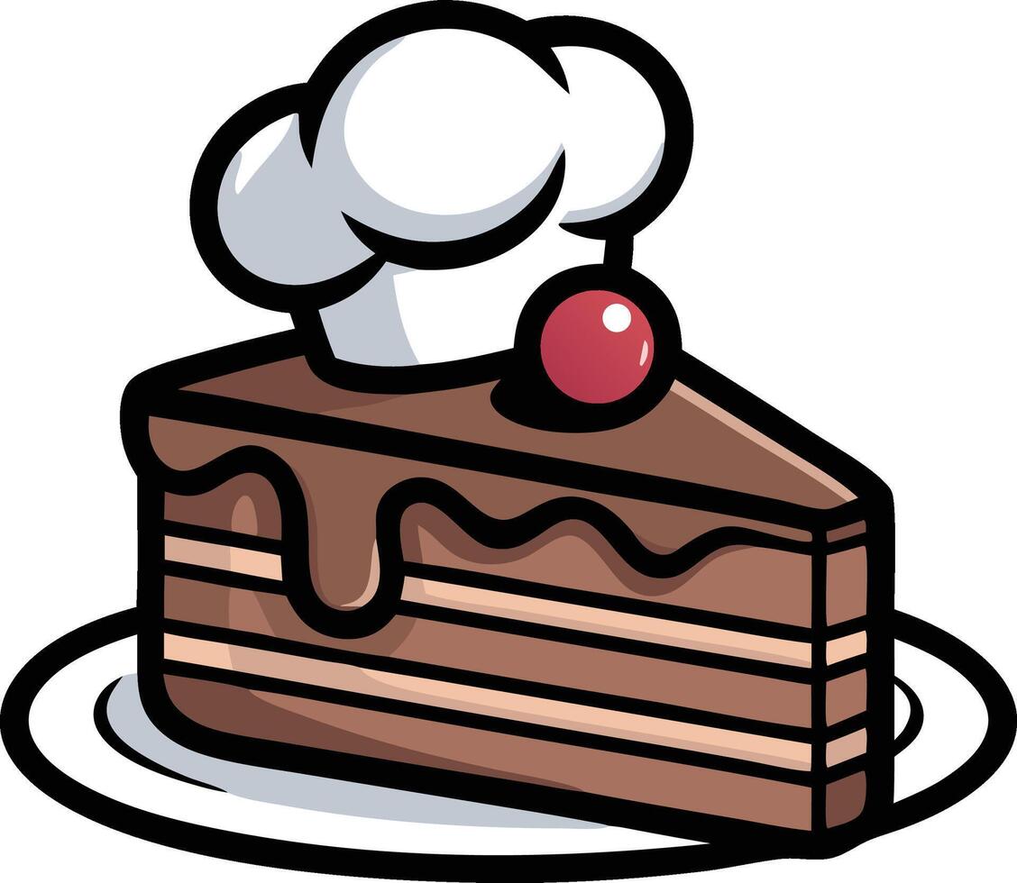 A piece of cake with a chef hat on top vector