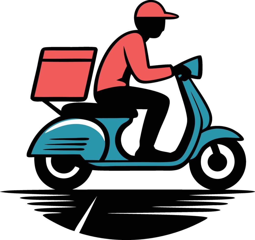 Delivery man on scooter with pizza box on back vector