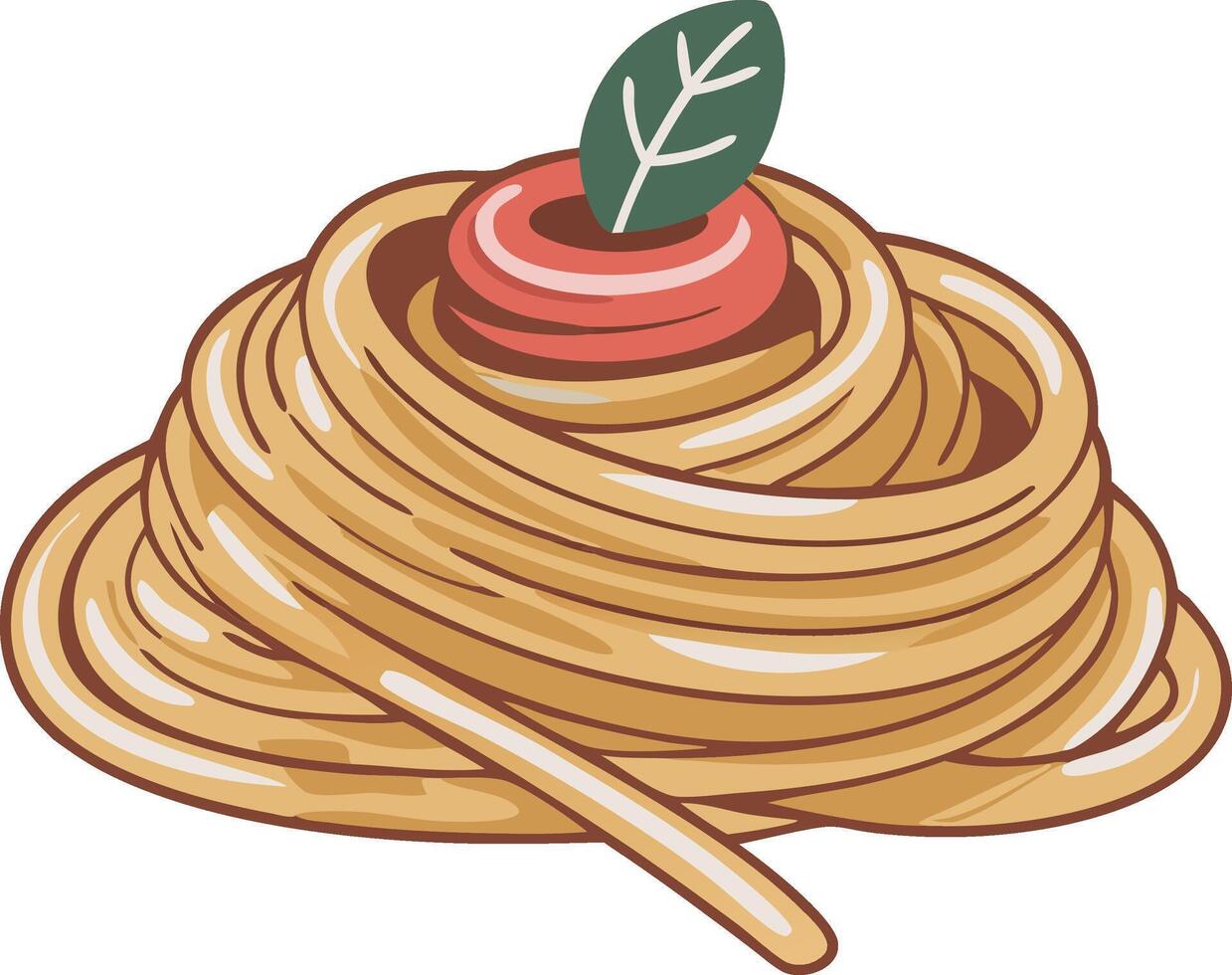 Spaghetti with tomato and leaf on top vector