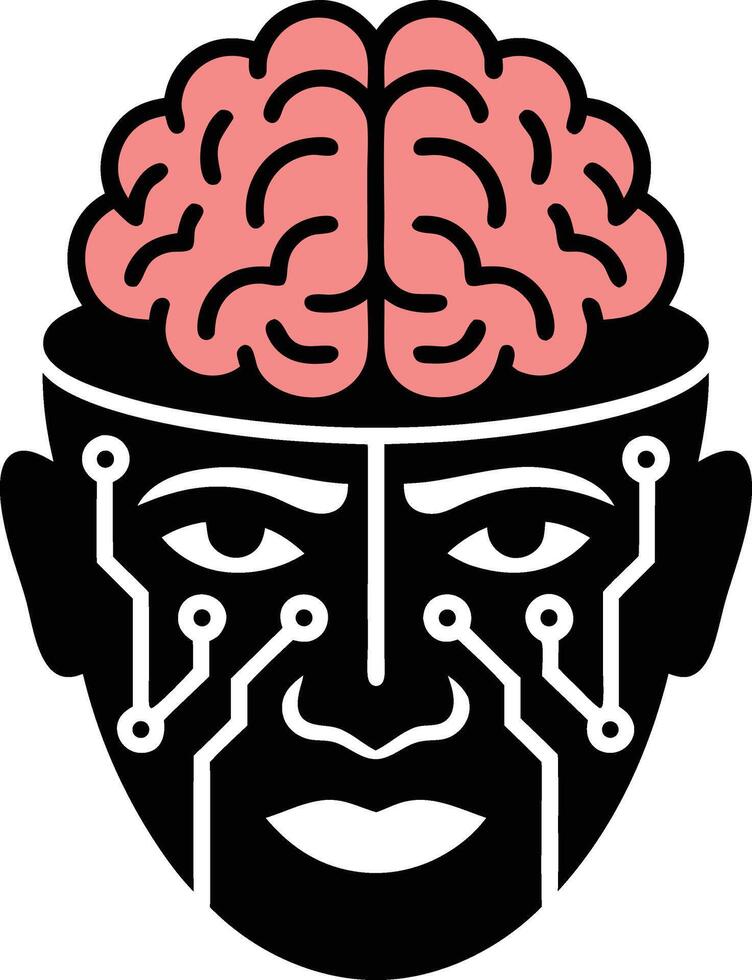 A black and pink image of a man with a brain on his head vector