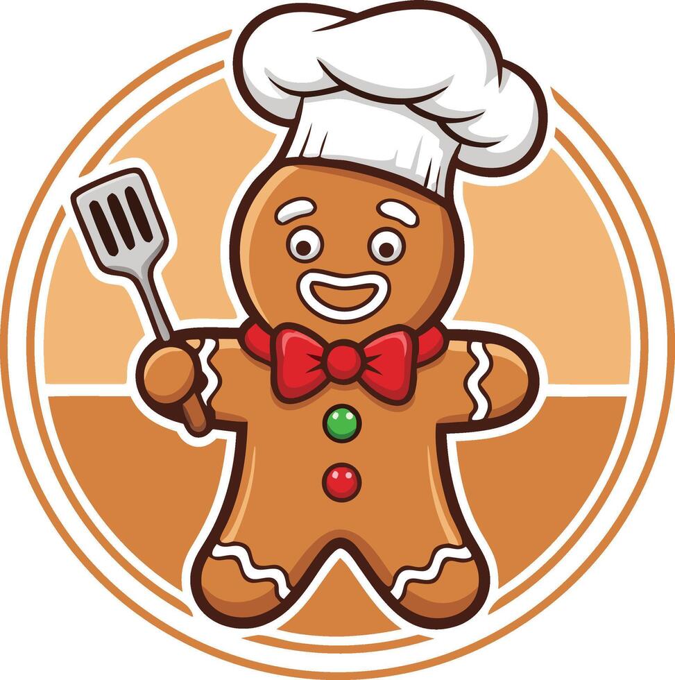 A cartoon gingerbread man holding a spatula and a fork vector