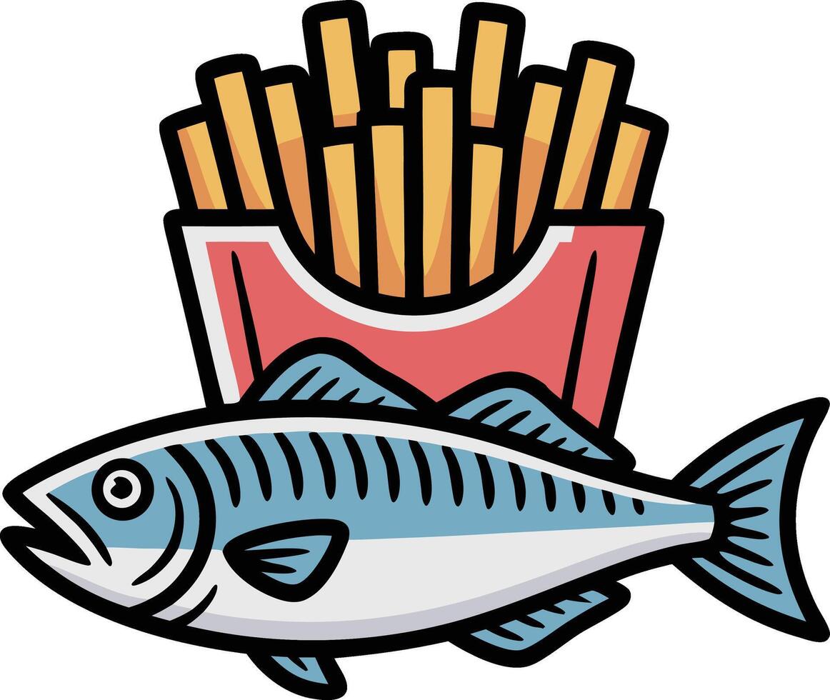 French fries and fish clipart vector