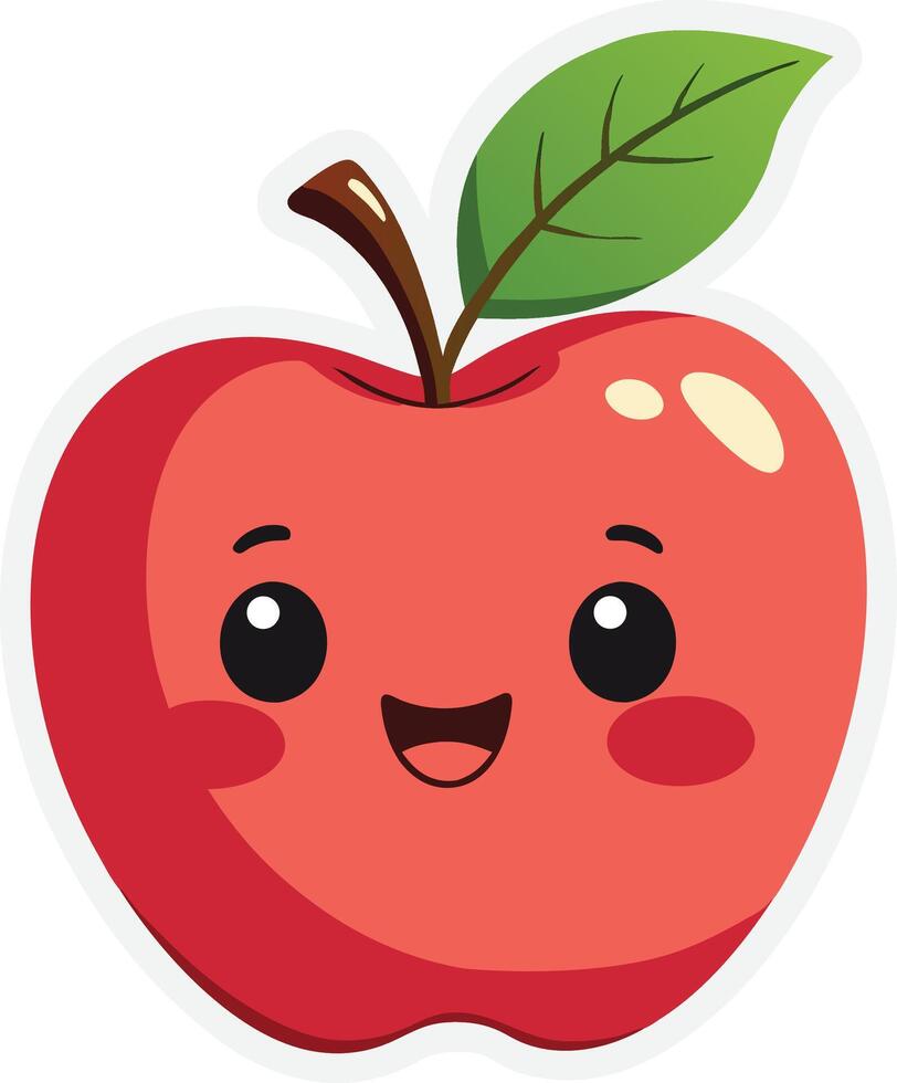 A red apple with a green leaf on it vector