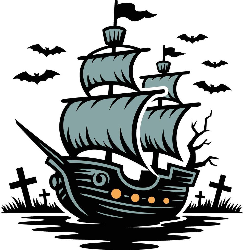 Halloween pirate ship vector