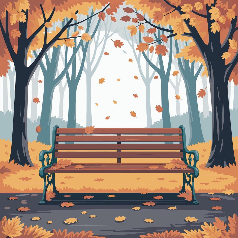 An illustration of a park bench in the fall vector