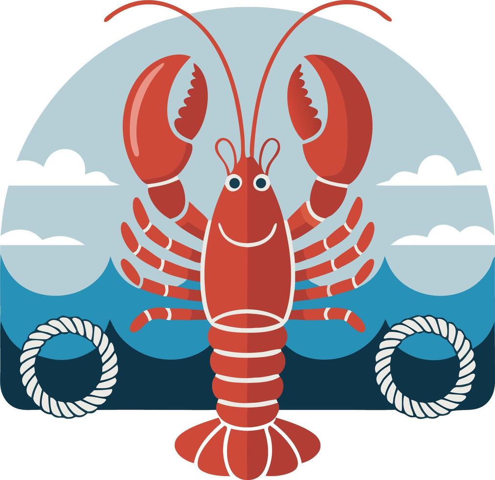 Lobster with rope and rope in the ocean vector