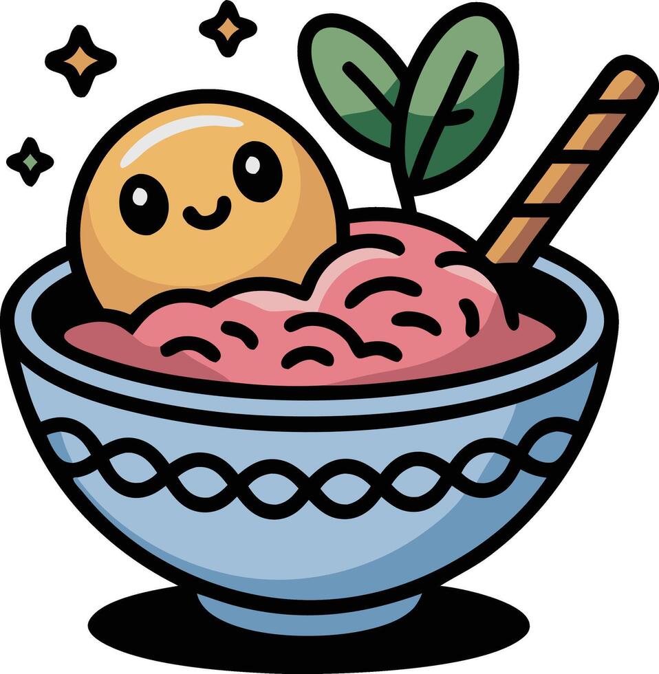 A bowl of fruit smoothie with a smiley face vector