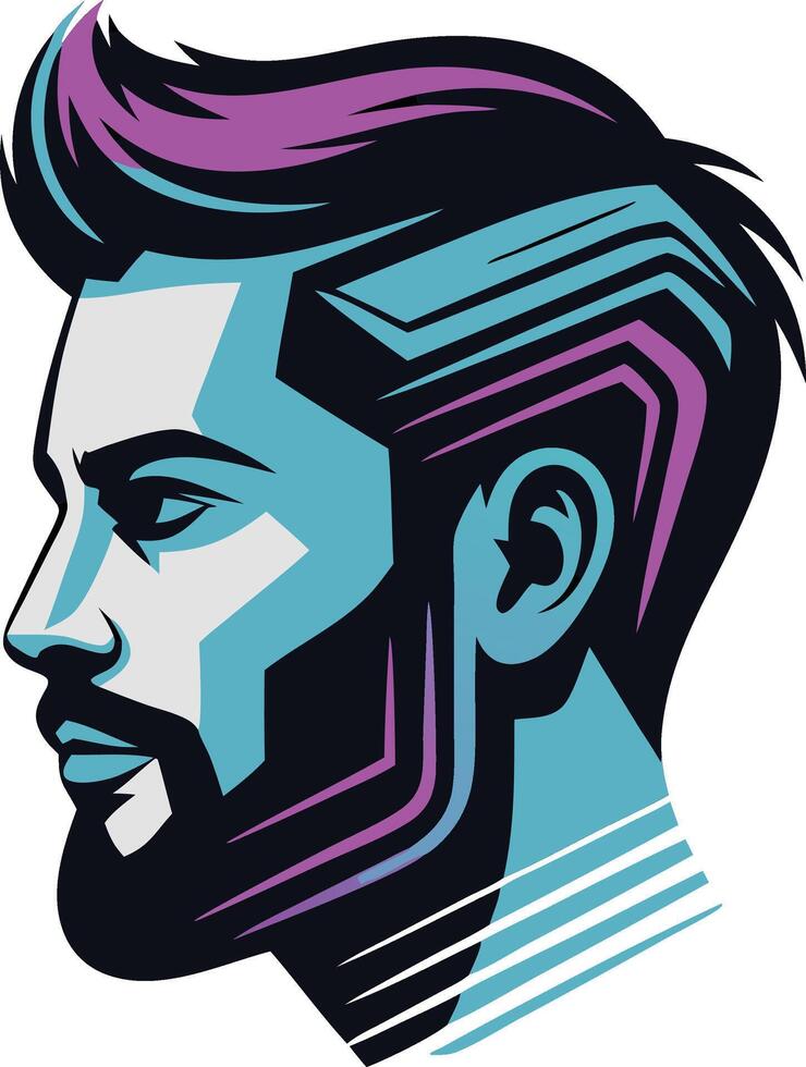 A man with a beard and a purple and blue beard vector
