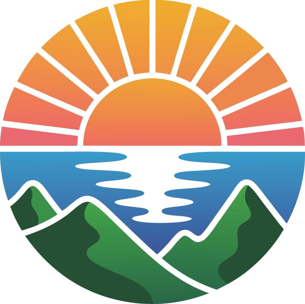 The sun rising over mountains and water vector