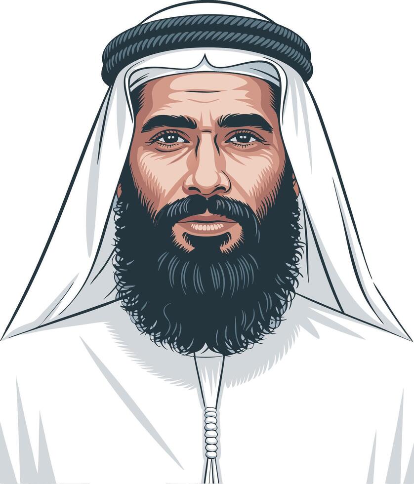 An arab man with a beard and a white turban vector