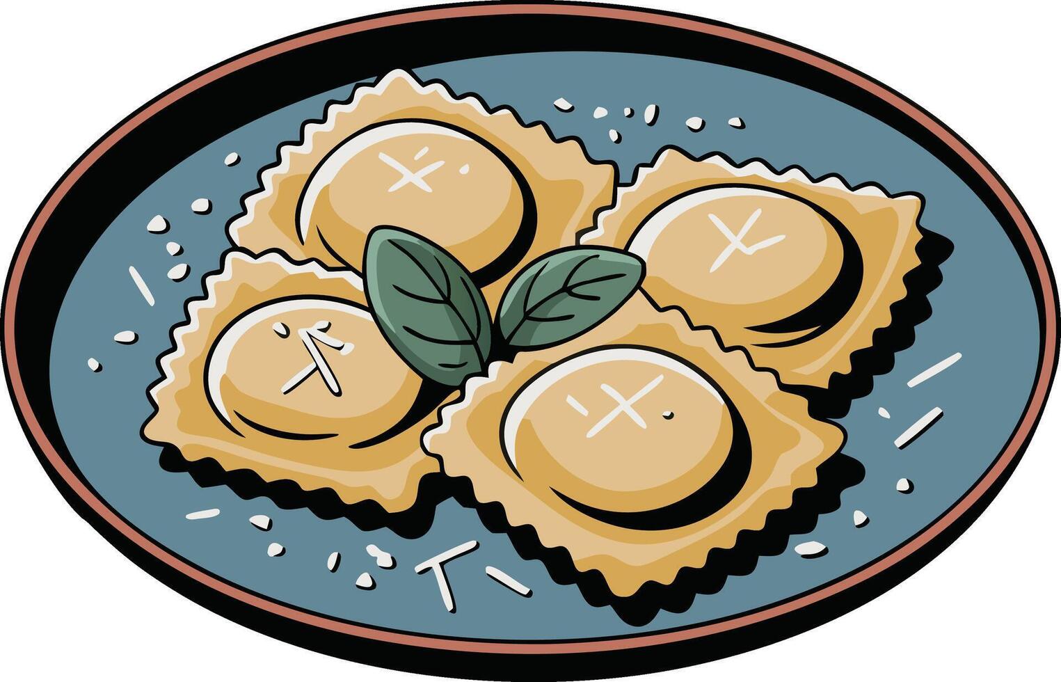 Italian ravioli with spinach and cheese on a plate vector