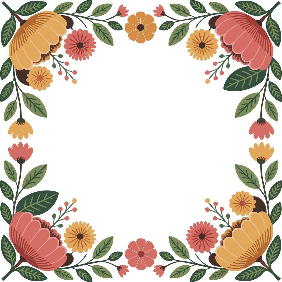 Floral frame with leaves and flowers on a white background vector