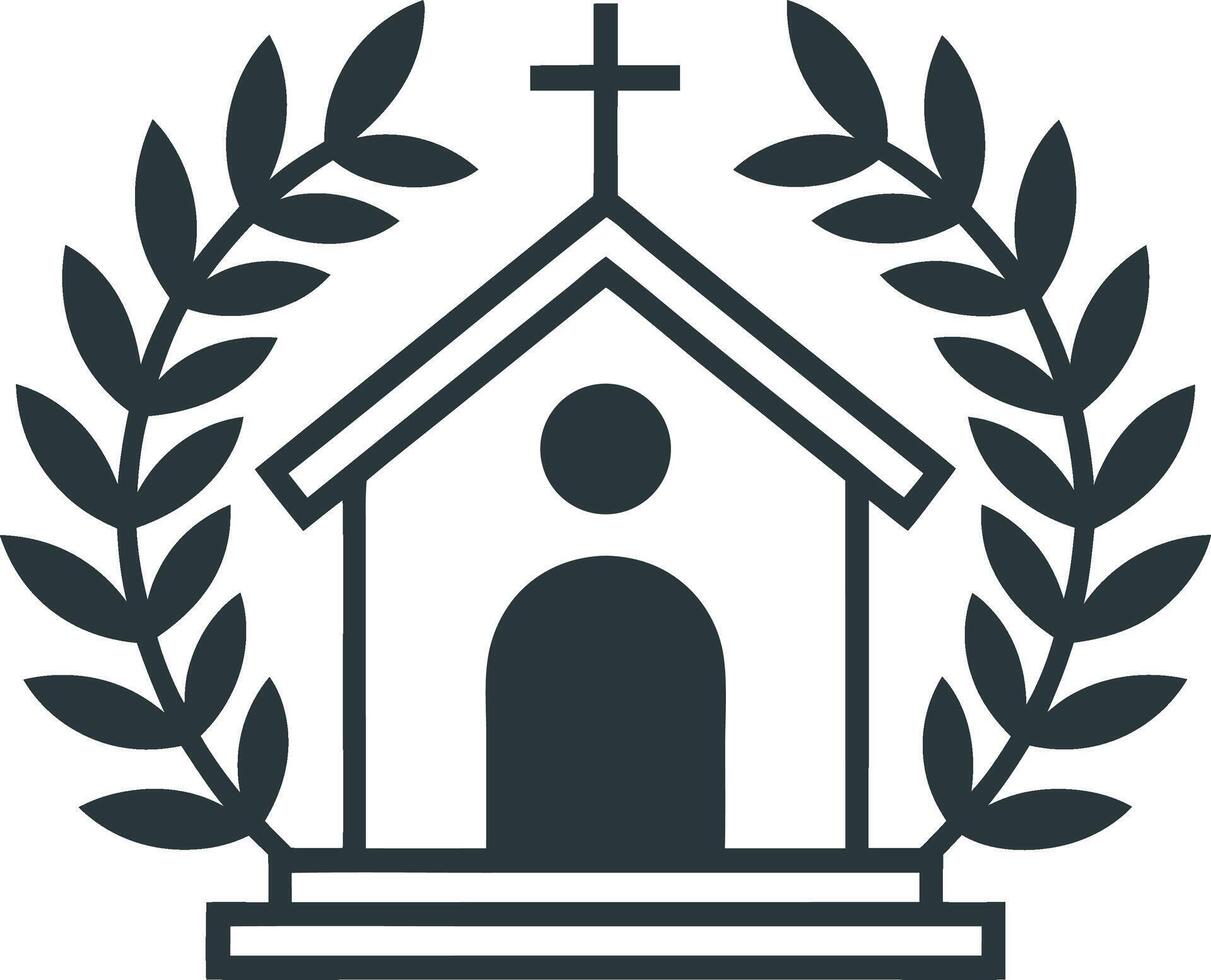 Church icon with cross and laurel wreath vector