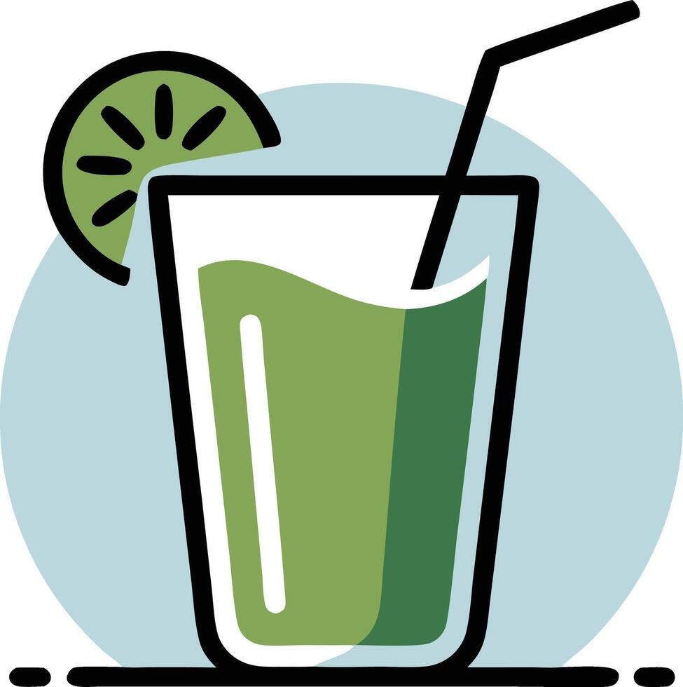 A glass of green juice with a lime slice vector