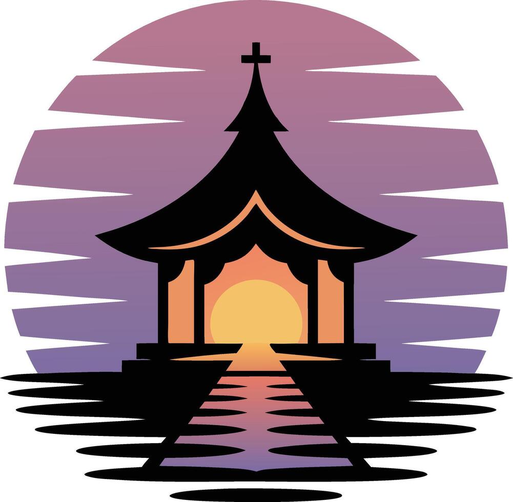 A pagoda at sunset vector