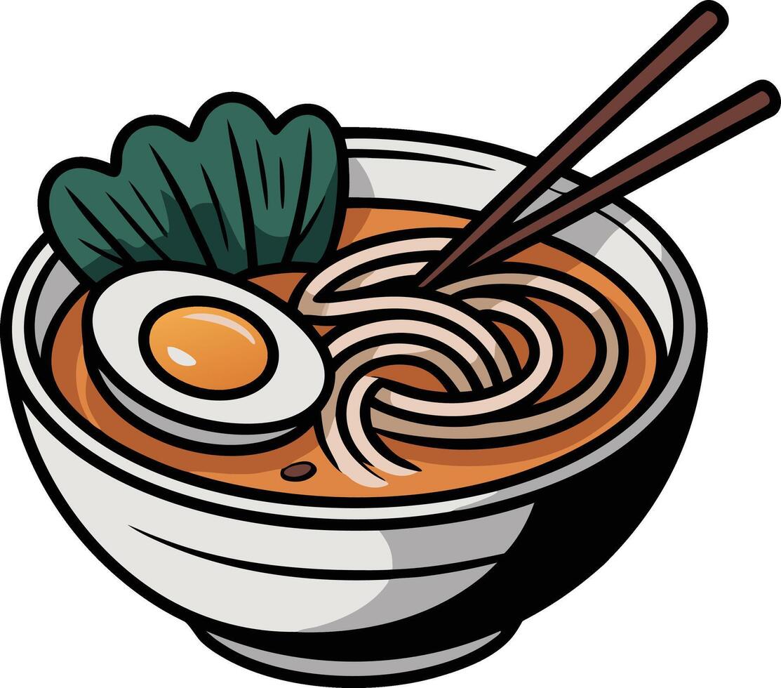 Ramen noodles with chopsticks and egg in bowl vector