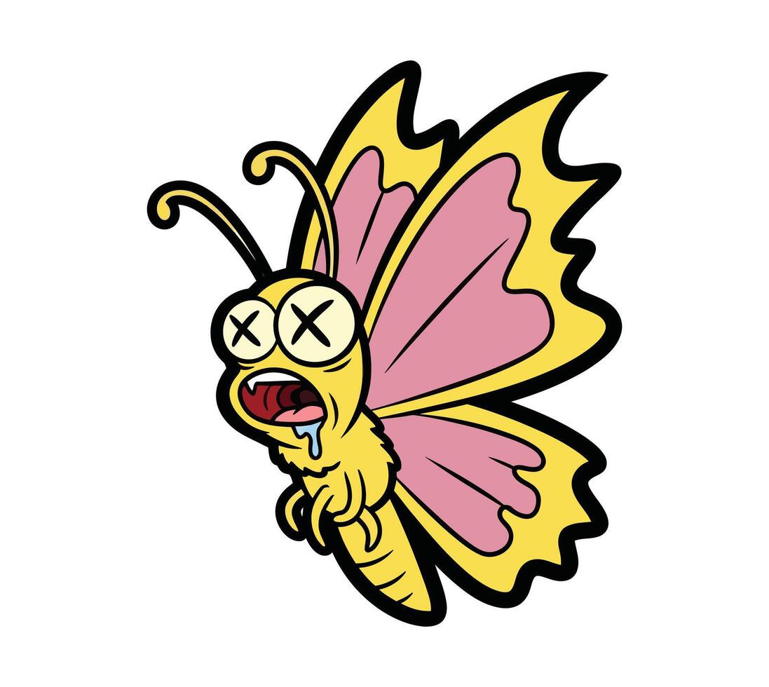 A cartoon butterfly with a sad face vector
