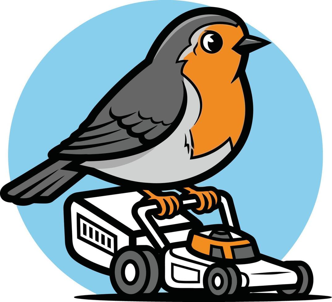 A cartoon bird sitting on top of a lawn mower vector