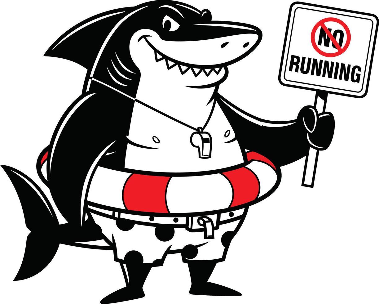 Shark with life preserver holding no running sign vector