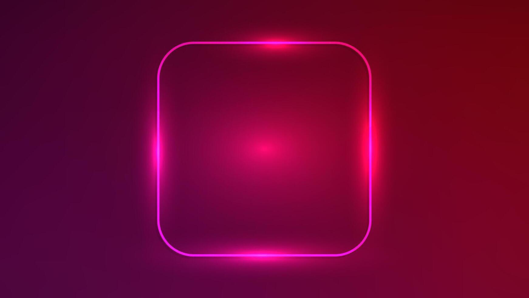 Neon rounded square frame with shining effects on dark red background. glowing techno backdrop. illustration vector
