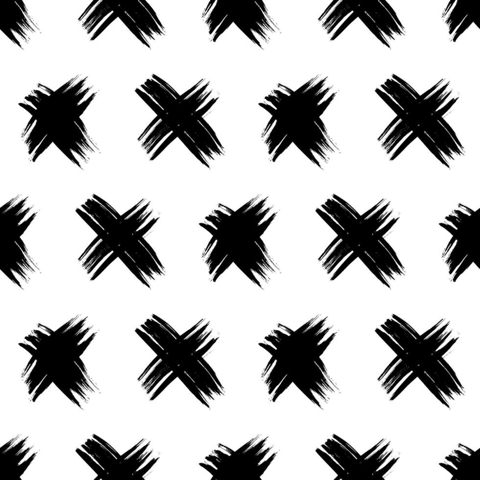 Seamless pattern with hand drawn cross symbols. Black sketch cross symbol on background. vector