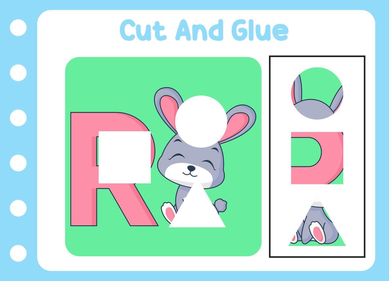 cut and glue animal cute rabbit. kids puzzle. vector
