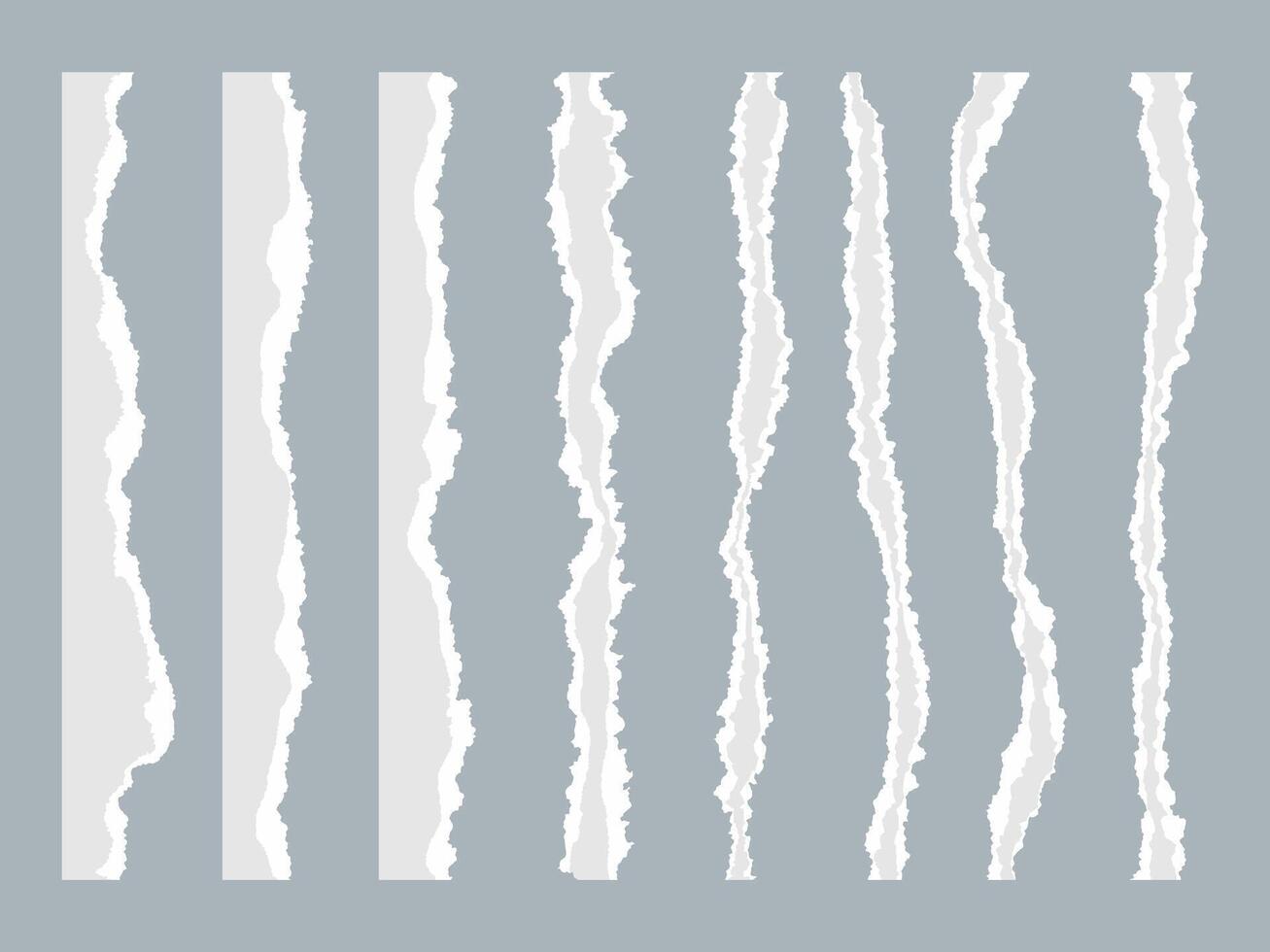 White ripped paper strips collection. Realistic paper scraps with torn edges. Sticky notes, shreds of notebook pages illustration. vector
