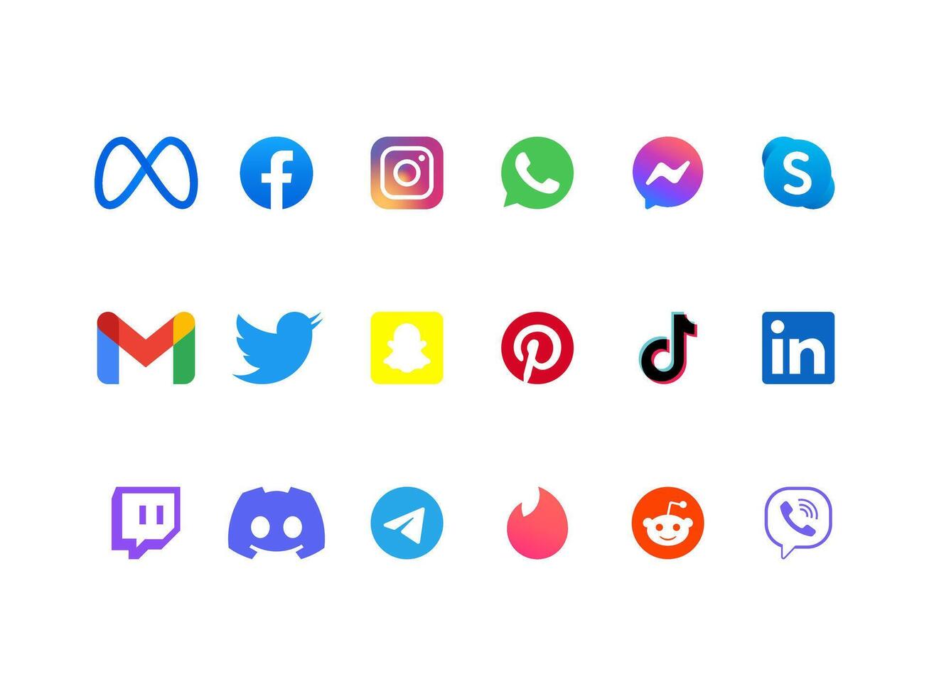 Editorial use only. Collection of 2025 icons representing popular social media, communication, and tech platforms. Isolated on white background. vector