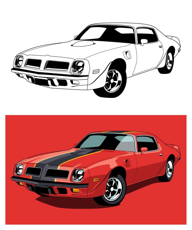 1974 Red Black Strip Muscle Car vector