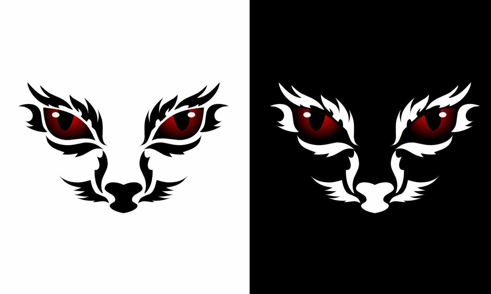 Fierce Tribal Cat Face Design with Red Eyes in Black and White Contrast vector