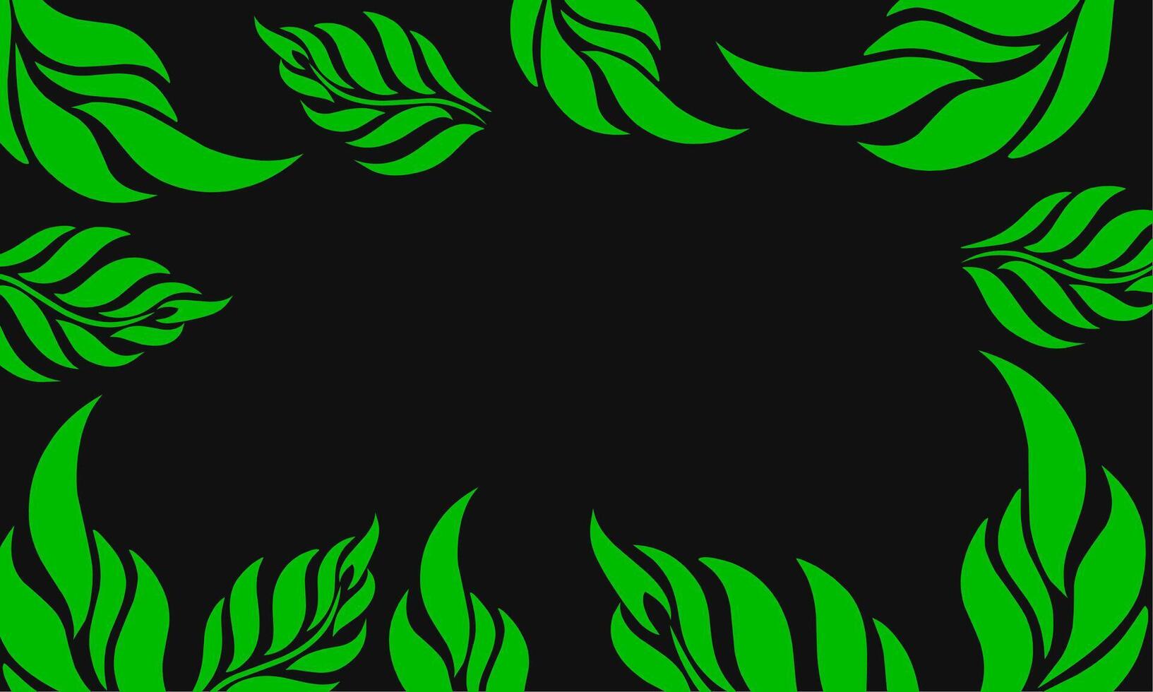 Green Leaf Frame on Black Background Decorative Nature Border Design vector