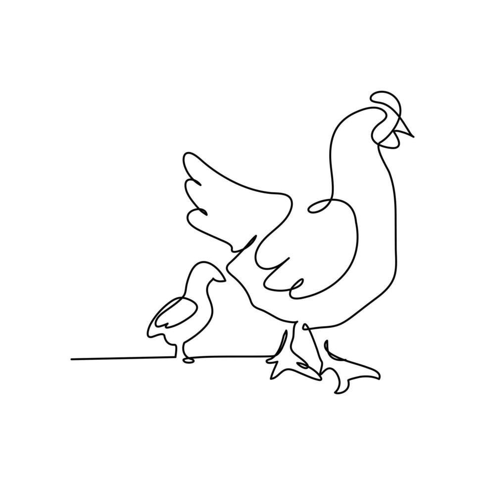 Hen Continuous line art illustration on white background vector