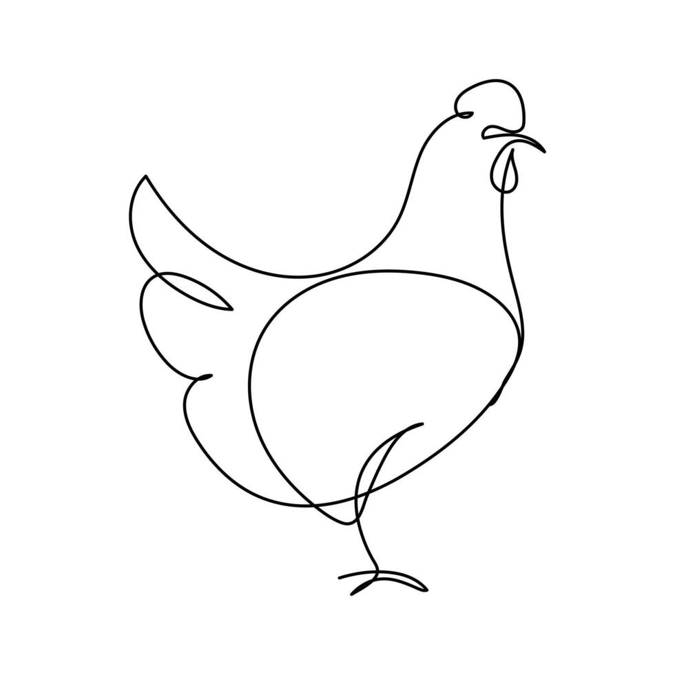 Continuous one line art drawing of pet animal chicken concept outline vector