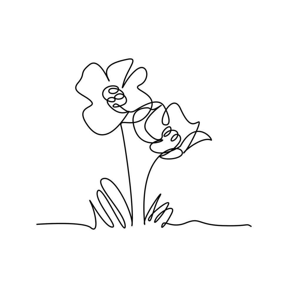 Poppies flower continuous single line art drawing illastration vector