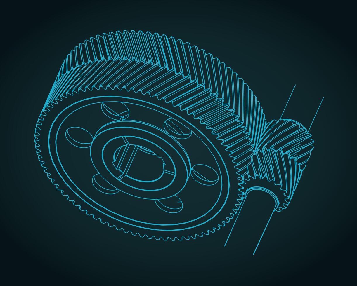 Chevron gear transmission isometric drawing close-up vector