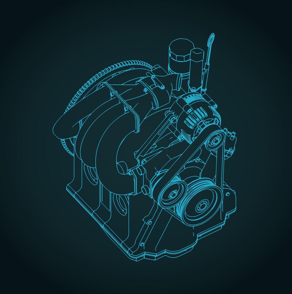 Wankel rotary engine isometric drawing vector