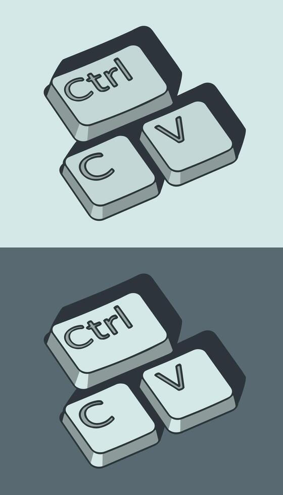 Copy paste keys stylized ironic illustrations vector