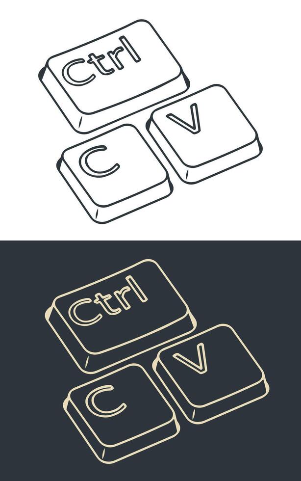 Ctrl c and ctrl v keys stylized ironic illustrations vector
