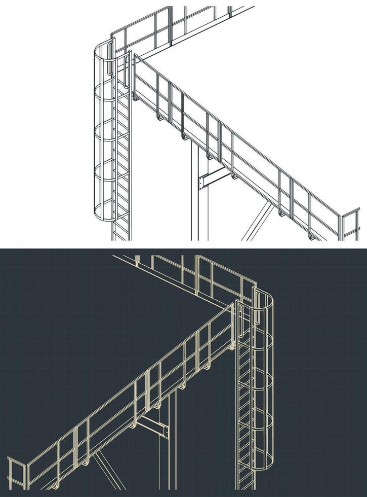 Industrial metal structure with ladder isometric drawings close up vector