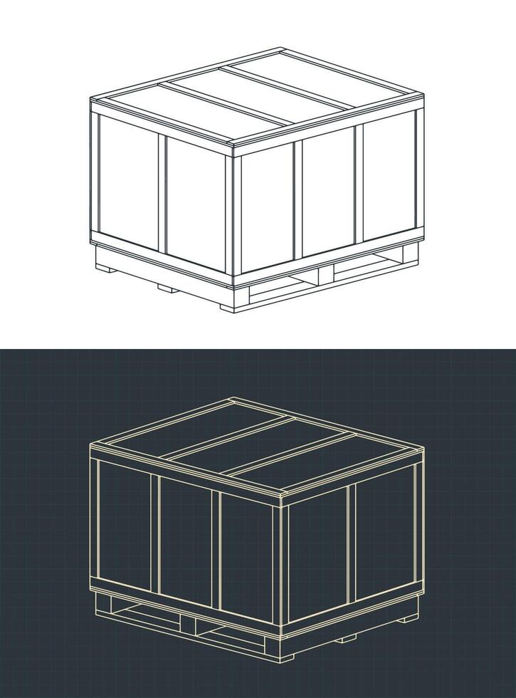 Large wooden shipping crate isometric blueprints vector