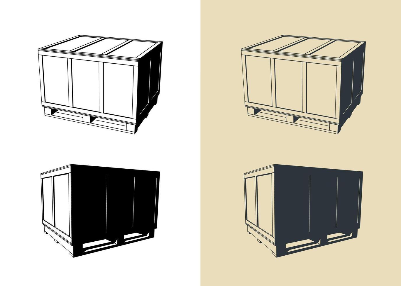 Large wooden shipping crate illustrations vector