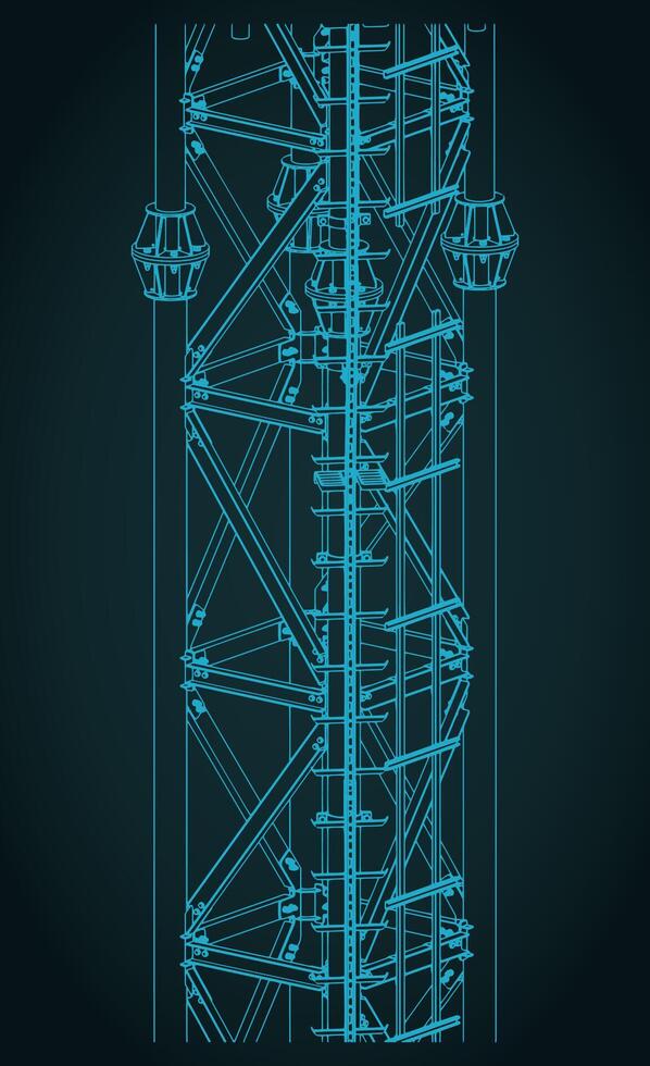 Cell tower supports isometric drawing close up vector