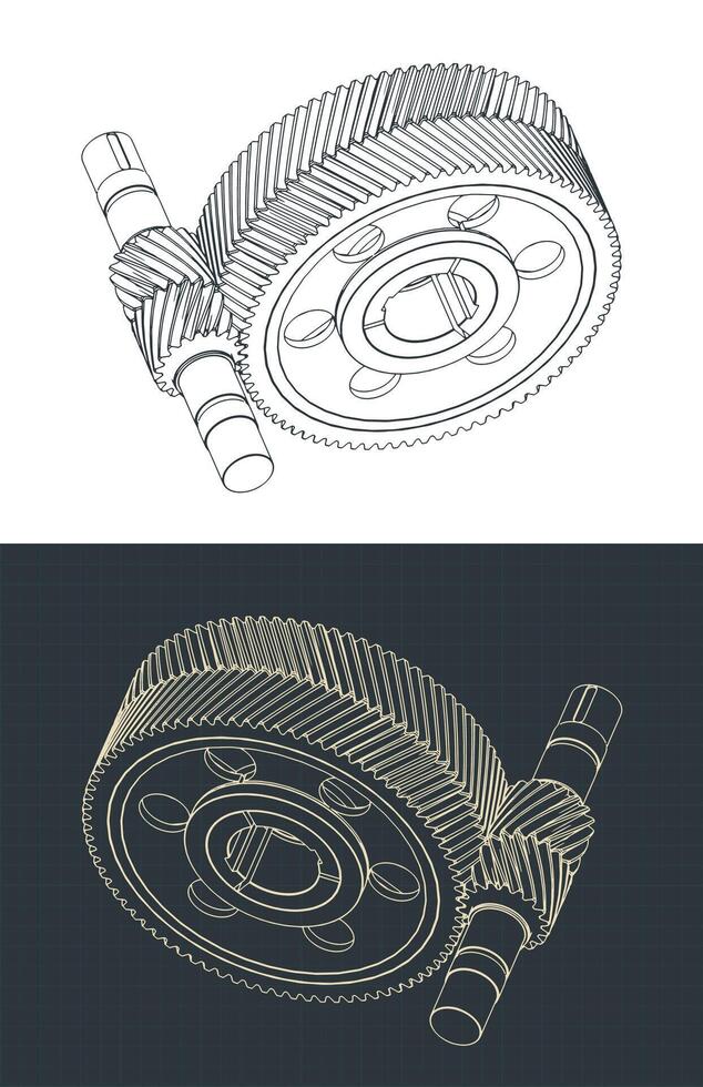 Chevron gear transmission isometric drawings vector